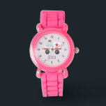 Relógio Meninas Bonitas, Rosa, Doutoras Ambulantes<br><div class="desc">Este relógio de criança fofo e moderno mostra um desenho de ambulância e um lugar para você adicionar seu nome de garotas. Perfeito para qualquer criança que sonhe ser médico ou paramédico! Com números claros e um fundo cor-de-rosa, este relógio é excelente para um pequeno aprendizado a dizer o tempo....</div>