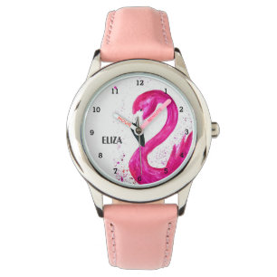 Relógio Meninas bonitas Rosa Flamingo Tropical Bird Kids W