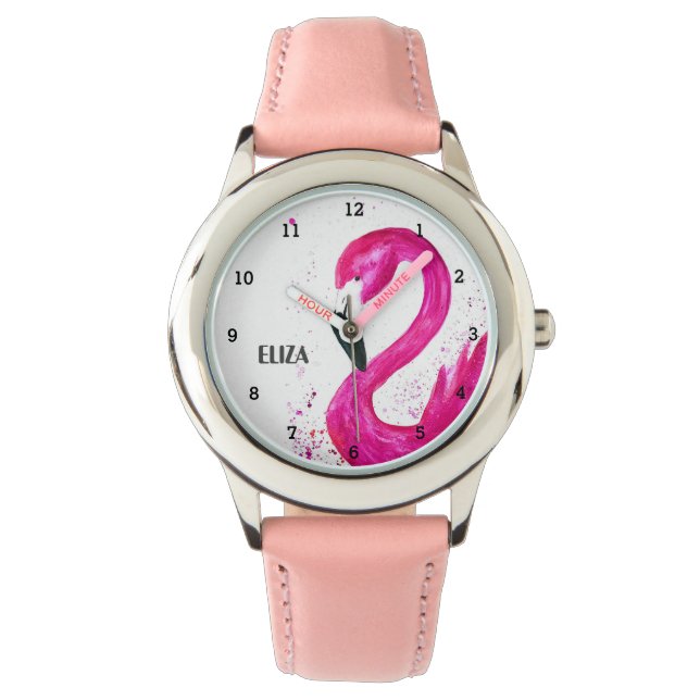 Relógio Meninas bonitas Rosa Flamingo Tropical Bird Kids W (Frente)
