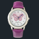Relógio Meninas Cute e Crianças de Borboletas Brancas<br><div class="desc">Esta fofa e caprichosa criança assistindo mostra uma ilustração adorável da borboleta rosa,  com espaço para adicionar o nome de nossa garota em uma tipografia elegante. O perfeito design mágico e feminino para qualquer criança ou adulto divertido!</div>
