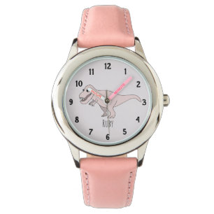 Relógio Meninas Cute-Rex Dinossauros Rosa Rosa com Nome