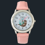Relógio Meninas Flores de Cartoon de Fora e Filhos de Nome<br><div class="desc">Esta linda e feminina criança assistindo apresenta um belo desenho animado com flores e maconha fluvial,  e números fáceis de ler. Esta design também tem um lugar para você adicionar o nome da sua garota. O templo perfeito,  design floral para o seu pequeno!</div>