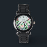 Relógio Meninas Flores De Cores De Água Botânica Cuta Cria<br><div class="desc">Este relógio de criança giro e giro apresenta lindas flores pintadas à mão a aquarela. Este design floral botânico também apresenta um lugar para você adicionar seu nome de meninas,  e tem números ao redor da borda. Perfeito para o primeiro relógio de qualquer criança!</div>