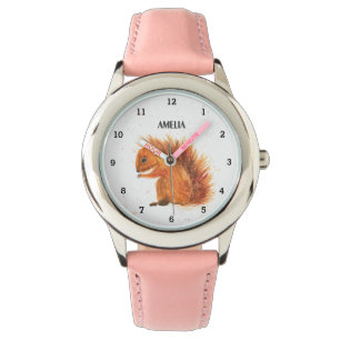 Relógio Meninas lindas esquilas crianças de animais curios