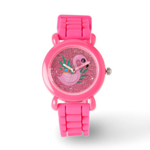 Relógio Meninas Rosa Brilhantes Flamingo Watch