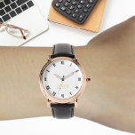 Relógio Mens Vintage Rosa Dourada, Coluna Preta Inicial<br><div class="desc">Crie seu próprio ouro elegante, personalizado e elegante, único e elegante na moda, preto e branco, monograma, monograma, mmens rosa gold retro vintage, estilo de olhar de couro preto. Basta digitar seu nome / monograma / iniciais, para personalizar. Faz um presente de excelente, para aniversário, graduação, dia de os pais,...</div>