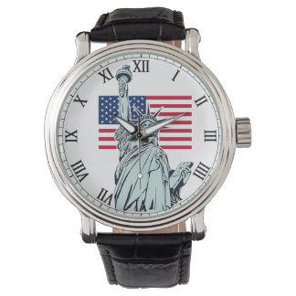 Relógio Men's Watch with USA Flag and Statue of Liberty De