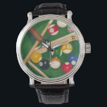 Relógio Mesa de Billiards da vida com bolas e giz<br><div class="desc">Arrume-os com esta pintura espetacular de uma mesa de bilhar por Jennifer Goldberger. As bolas parecem novas,  o feltro parece imaculado,  e o giz já foi aplicado aos paus de sinalização. Segure isso em sua casa,  ou entregue a um amigo ou amado que goste de um jogo de piscina!</div>