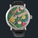 Relógio Mesa de Billiards da vida com bolas e giz<br><div class="desc">Arrume-os com esta pintura espetacular de uma mesa de bilhar por Jennifer Goldberger. As bolas parecem novas,  o feltro parece imaculado,  e o giz já foi aplicado aos paus de sinalização. Segure isso em sua casa,  ou entregue a um amigo ou amado que goste de um jogo de piscina!</div>