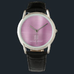 Relógio Metálico Elegante, Monograma, Cor-de-Rosa, Esfrega<br><div class="desc">Relógio Metálico Elegante Personalizado,  Monograma,  Rosa Bruto.</div>