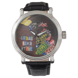 Relógio Michigan Licate Plate Map Art Wrist Watch
