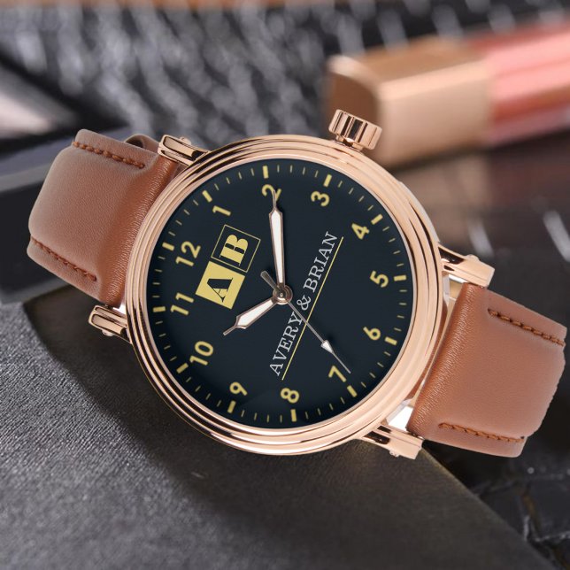 Relógio Minimal Monogram bride and groom couple  (Criador carregado)