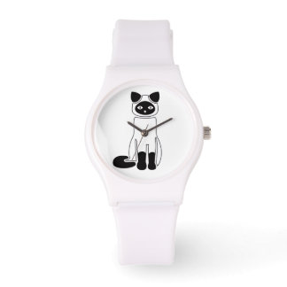 Relógio Minimalist Black Cat Illustration White Watch