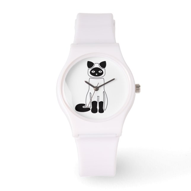 Relógio Minimalist Black Cat Illustration White Watch (Frente)