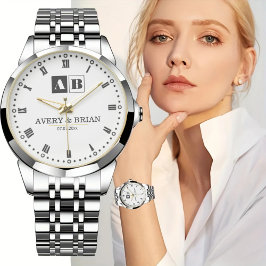 Relógio Minimalist Couples’ Personalized  Names Initials 