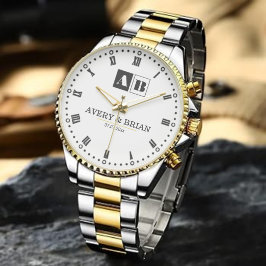 Relógio Minimalist Monogram Personalized Wedding Anniversa