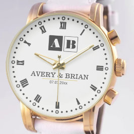 Relógio Minimalist Vintage Monogram with Couple’s Initials