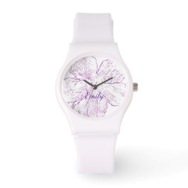 Relógio Minimalist White Silicone Purple Floral Artistic