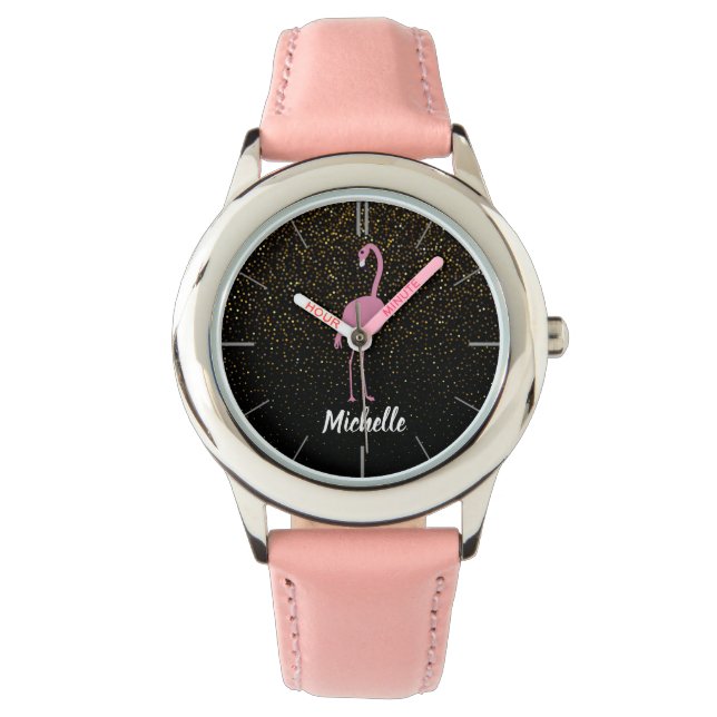 Relógio Moça Flamingo Rosa Personalizada (Frente)