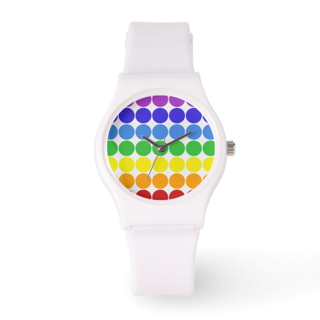 Relógio Mod Pop do arco-íris cores White Sport Watch (Frente)