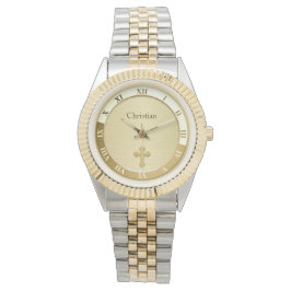 Relógio Modelo de Nome Cruzado Metálico Dourado