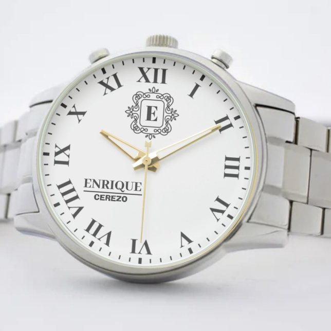 Relógio Modern Black & White Monogram Gift Idea (Criador carregado)