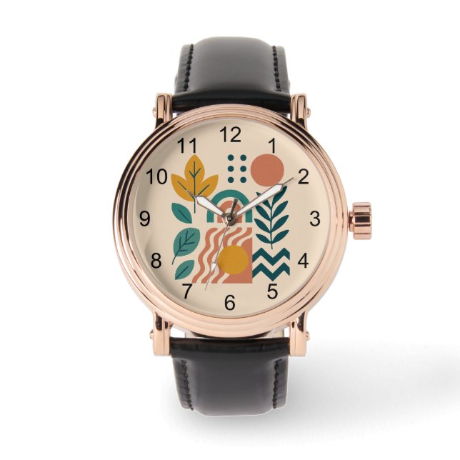 Relógio Modern Boho Abstrato Nature Wall Art (Frente)