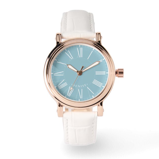 Relógio Modern Cool Chic Stylish Roman Numerals Cerulean (Frente)