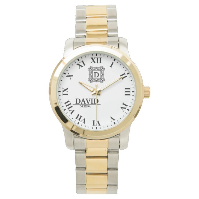 Relógio Modern Elegant Black and White Custom Name (Frente)