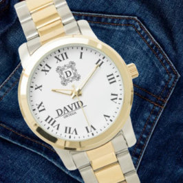 Relógio Modern Elegant Black and White Custom Name