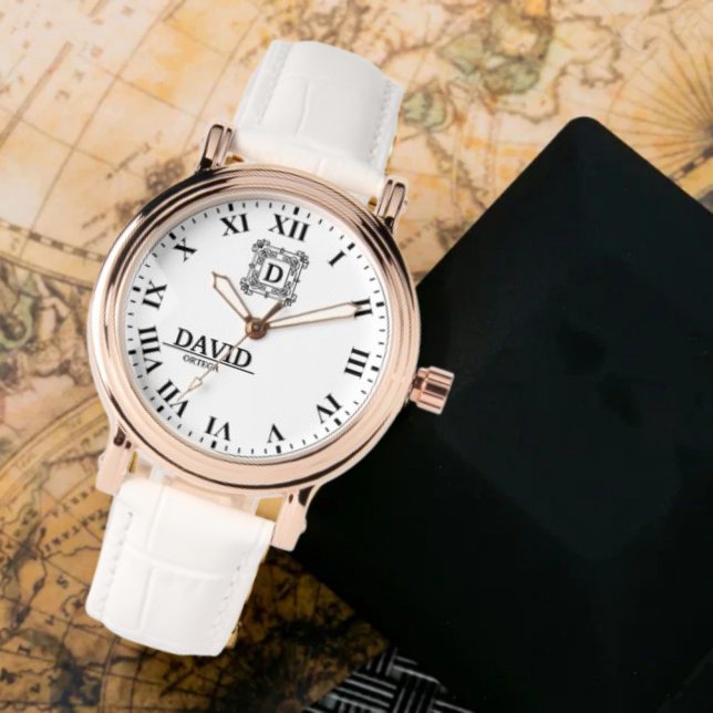 Relógio Modern Elegant Black and White Custom Name (Criador carregado)