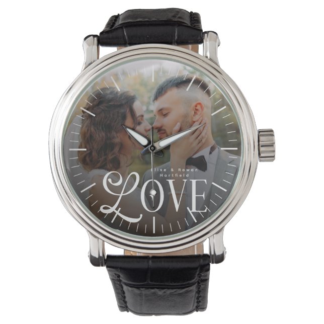 Relógio Modern Love Custom Wedding Photo Couples Monogram (Frente)