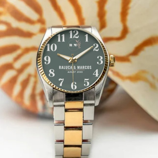 Relógio Modern Minimalist Monogram Personalized Wedding  (Criador carregado)