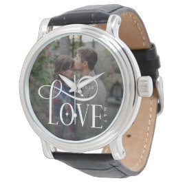 Relógio Modern Script Love Custom Engaged Couples Photo