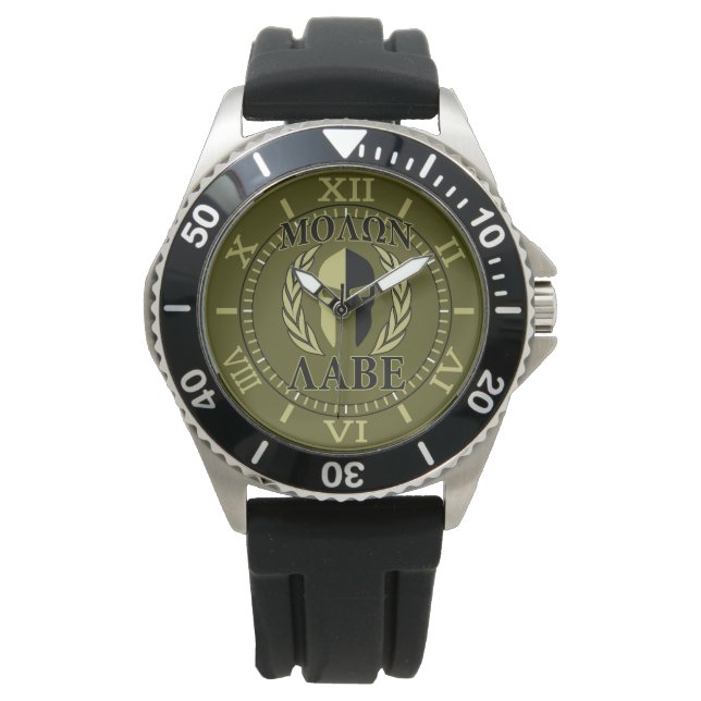 Relógio Molon Labe Spartan Mask Laurels Olive Green Dial (Frente)