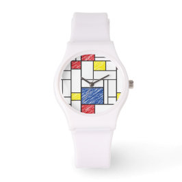 Relógio Mondrian Scribbles Minimalista De Stijl Arte Moder