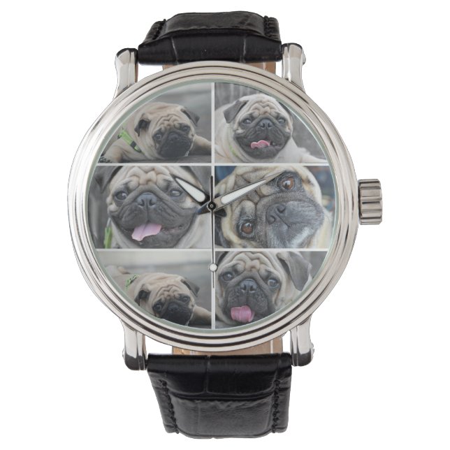 Relógio Monitoramento de colagem de 6 fotos personalizadas (Frente)