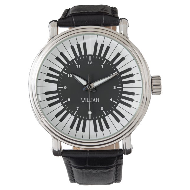 Relógio Monitoramento de Design de teclado de Piano Preto  (Frente)