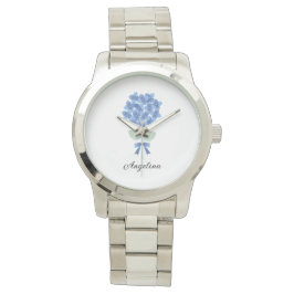 Relógio Monitoramento de Flor Azul Elegante Personalizado