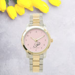 Relógio Monitoramento de Legitimidade de Script do Flor de<br><div class="desc">Apresentando nosso Blush Blossom Script Elegance Watch — um acessório refinado que combina perfeitamente sofisticação com charme pessoal. Este cronograma cativante mostra uma fonte delicada de script, com seu primeiro nome inicial e de cheio, criando uma obra-prima verdadeiramente exclusiva. Meticulosamente trabalhado com materiais de topo, este relógio foi projetado para...</div>