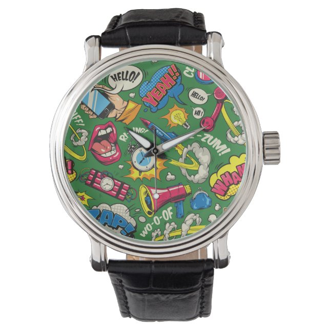 Relógio Monitoramento de Pop de Arte Retroativa Vibrante - (Frente)