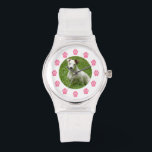 Relógio Monitorização de Fotos de Pet Personalizada - Impr<br><div class="desc">Um relógio com uma pata cor-de-rosa com números. Personalize com seu próprio carregamento de fotos de animais de estimação no centro.</div>
