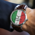 Relógio Monitorização Personalizada de Sinalizador Italian<br><div class="desc">Um relógio que mostra orgulhosamente a tonalidade verde, branca e vermelha da bandeira italiana, com números claramente marcados que garantem uma leitura fácil. O que diferencia esse cronômetro é seu ousado tipo preto para personalização, permitindo que os clientes usem nomes, datas ou sentimentos significativos. O relógio vem em diversos estilos,...</div>