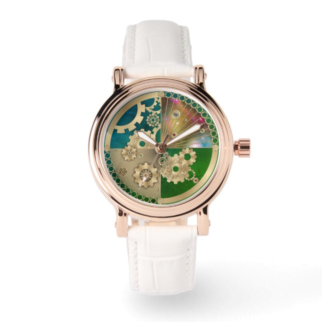 Relógio Monitorização Steampunk Dourada (Frente)