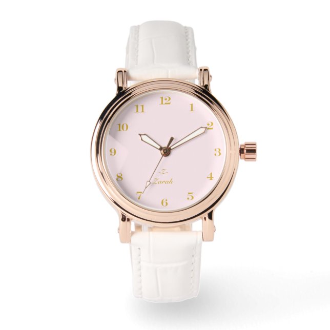 Relógio Monogram Blush Pink | Elegant Gold Minimalist  (Frente)