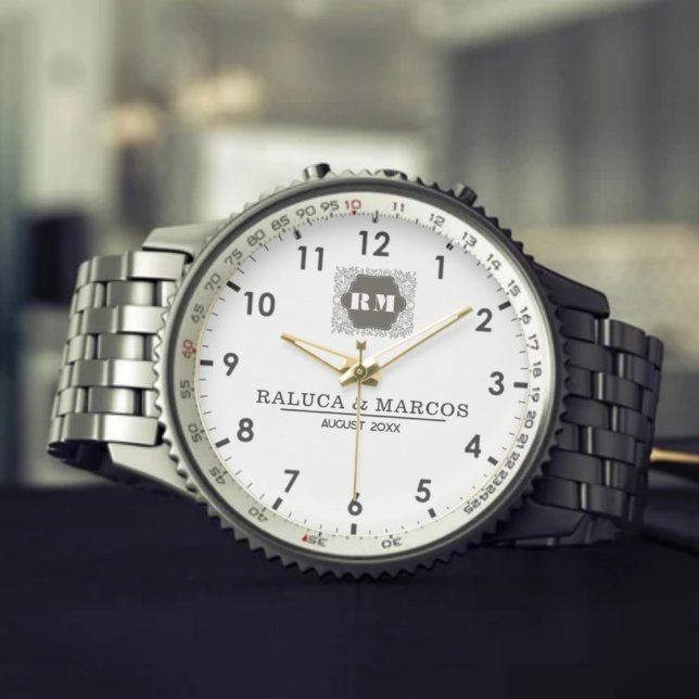 Relógio  Monogram  Custom Couple Names – Elegant gift (Criador carregado)