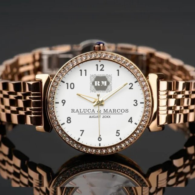 Relógio  Monogram  Custom Couple Names – Elegant gift (Criador carregado)