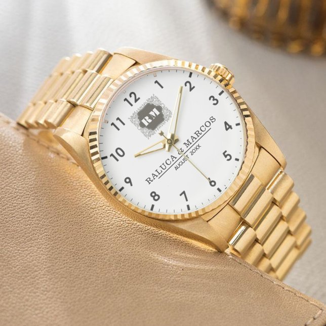 Relógio  Monogram  Custom Couple Names – Elegant gift (Criador carregado)