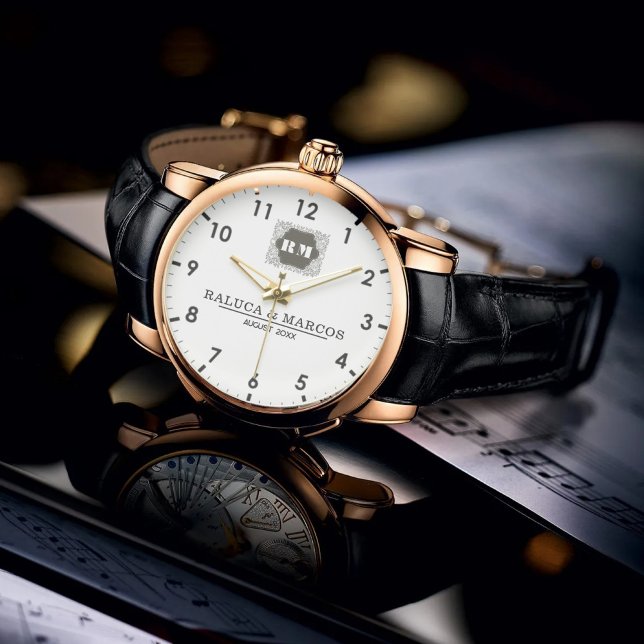 Relógio  Monogram  Custom Couple Names – Elegant gift (Criador carregado)