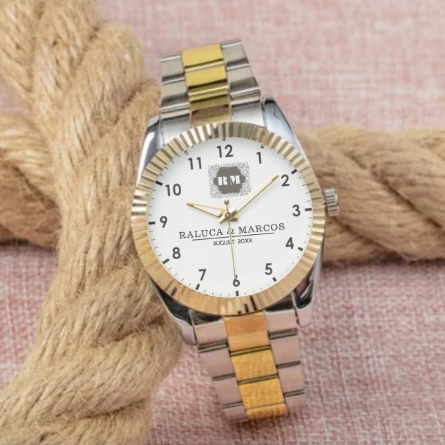 Relógio  Monogram  Custom Couple Names – Elegant gift (Criador carregado)